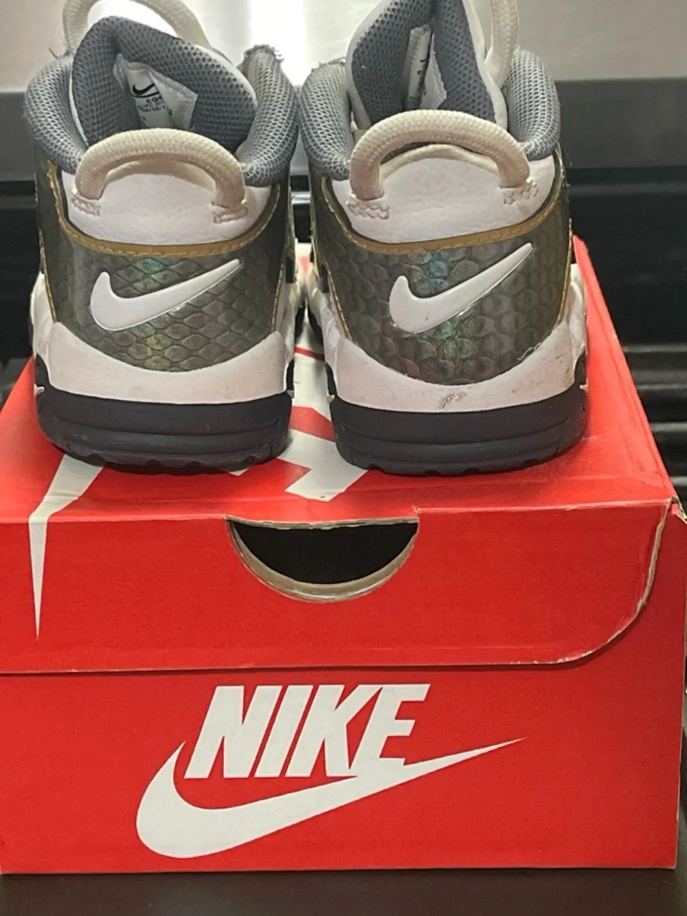 Nike White, Gray & Gold Kids' Air More Uptempo Sneakers